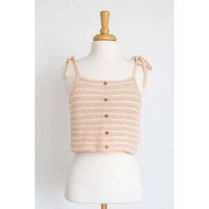 American‎ Eagle Womens Top Size S Pink Crochet Knit Button Tank Cottage Summer